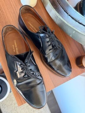 Common Projects Black Leather Derby Shoes - Patent Dress Shoe
